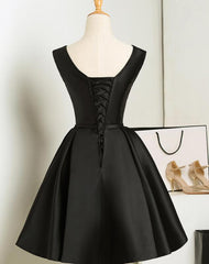 Black Short V-neckline Knee Length Party Dresses, Black Homecoming Dresses Prom Dresses