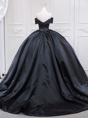 Black Sweetheart Neck Satin Long Prom Gown, Black Sweet 16 Dresses