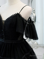 Black Sweetheart Straps Tulle Homecoming Dress, Black Off Shoulder Prom Dress