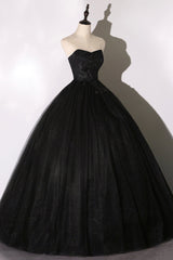 Black Tulle Lace Long Prom Dresses, Black Scoop Neckline Evening Party Dresses