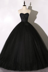 Black Tulle Lace Long Prom Dresses, Black Scoop Neckline Evening Party Dresses