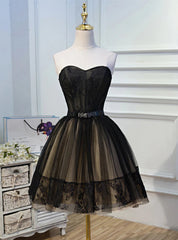 Black Tulle Lace Sweetheart Homecming Dresses