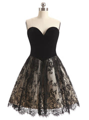 Black Tulle Lace Sweetheart Homecoming Dress