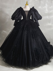 Black Tulle Long Sleeve Quinceanera Dress