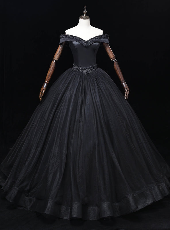 Black Tulle Off the Shoulder Beading Quinceanera Dress