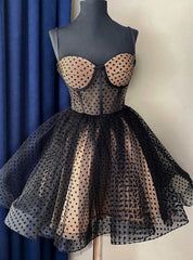 Black Tulle Polka Dots Straps Homecoming Dresses