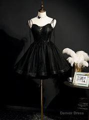 Black Tulle Spaghetti Straps Homecoming Dress