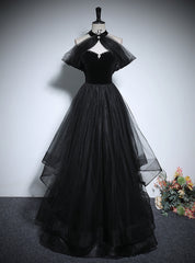 Black Tulle Strapless Prom Dress Detachable Neck