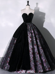 Black Tulle Velvet Sweetheart Print Quinceanera Dresses