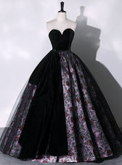 Black Tulle Velvet Sweetheart Print Quinceanera Dress