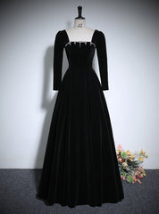 Black Velvet Long Sleeve Backless Crystal Prom Dress