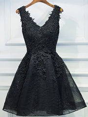 Black Lace Graduation Dresses, A Line Black Homecoming Dresses, Semi Formal Dresses