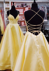 Yellow Satin Long Prom Dresses,Simple A-Line Elegant Dresses Classy