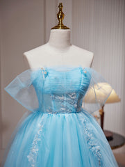 Blue A-Line Short Prom Dresses, Cute Blue Homecoming Dresses