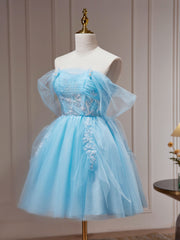 Blue A-Line Short Prom Dresses, Cute Blue Homecoming Dresses