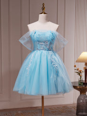 Blue A-Line Short Prom Dresses, Cute Blue Homecoming Dresses