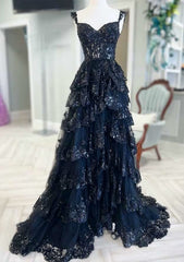 Blue Crystal Pailla Princess eine Linie vom Schulterabschlusskleid mit Spitzenrüschen