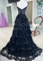 Blue Crystal Pailla Princess eine Linie vom Schulterabschlusskleid mit Spitzenrüschen