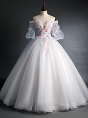 Blue Gray Tulle Puff Sleeve Appliques Quinceanera Dresses