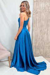 Blue One-Shoulder Wrap A-Line Prom Dresses