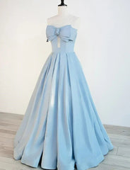 Blue Satin Long A-line Party Dresses Prom Dresses Blue Floor Length Evening Dresses prom Dresses shops