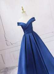 Blue Satin Sweetheart Long Wedding Party Dresses Blue Formal Dresses prom Dresses shops