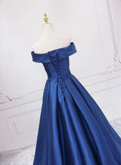 Blue Satin Sweetheart Long Wedding Party Dresses Blue Formal Dresses prom Dresses shops