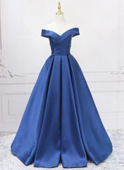 Blue Satin Sweetheart Long Wedding Party Dresses Blue Formal Dresses prom Dresses shops