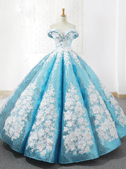 Blue Sequins Off The Shoulder Floor Length Appliques Wedding Dresses