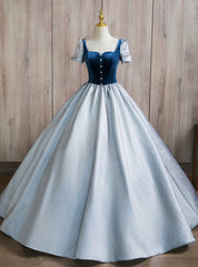 Blue Short Sleeve Square Neck Quinceanera Dresses