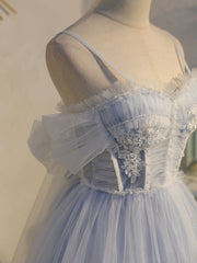 Blue sweetheart neck tulle lace short prom Dresses blue puffy homecoming Dresses