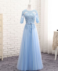 Blue Tulle Lace Long Prom Dresses Blue Tulle Bridesmaid Dresses