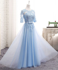 Blue Tulle Lace Long Prom Dresses Blue Tulle Bridesmaid Dresses