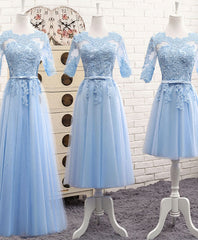 Blue Tulle Lace Long Prom Dresses Blue Tulle Bridesmaid Dresses