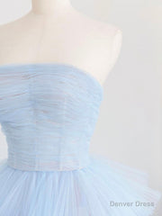 Blue Tulle Long Prom Dress, Blue Tulle Ball Gown Evening Dresses