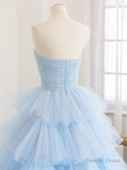 Blue Tulle Long Prom Dress, Blue Tulle Ball Gown Evening Dresses