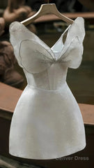 Bowknot White Homecoming Dress Sparkle Evening Dresses Short Party Dresses