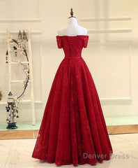 Burgundy a Line Lace Long Prom Dress, Burgundy Evening Dress