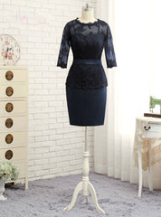 Brilliant Navy Blue Mother Of The Bride Dresses Sheath 3/4 Sleeves