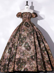 Brown Print Strapless Quinceanera Dresses Detachable Sleeve