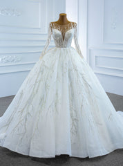 Browse Our Lovely White Tulle Sequins Appliques Long Sleeve Brides Wedding Dresses