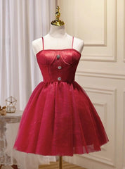 Burgundy Lace Spaghetti Straps Homecoming Dresses