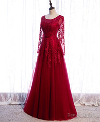 Burgundy Long Prom Dress, Burgundy Formal Bridesmaid Dress