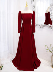 Burgundy Long Sleeve See Through Neck Prom Dresses