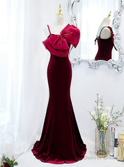 Burgundy Mermaid Velvet Spaghetti Straps Prom Dress