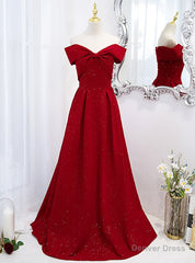 Burgundy Off the Shoulder Sleeveless Prom Dress