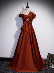 Burgundy Satin Bow Off the Shoulder Prom Dresses