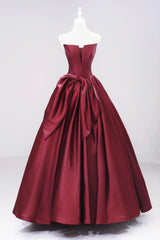 Burgundy Satin Floor Length Prom Dresses, Beautiful A-Line Evening Party Dresses