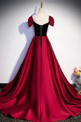 Burgundy Satin Long Prom Dresses, Simple A-Line Evening Party Dresses