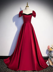 Burgundy Satin Strapless Prom Dresses With Detachable Sleeve